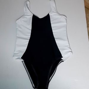 Girl Black And White Stripe Swimsuit